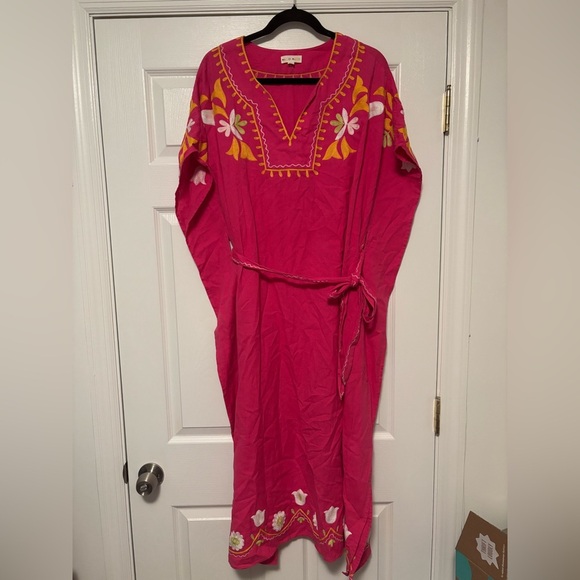 Roller Rabbit Embroidered Caftan Dress Small Boho Resort Wear, Beach Cover Up - Picture 9 of 14